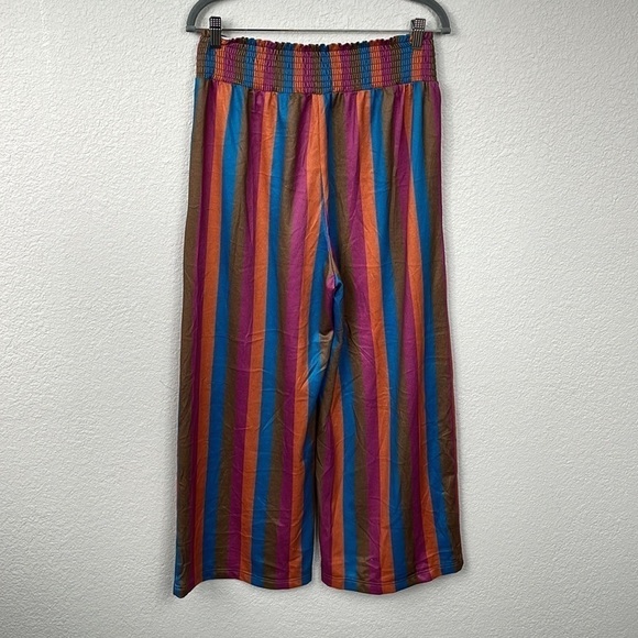 Miss Lulo Kai Autumn Stripes Wide Leg Pull On Pants Smocked Waist Sz XL - Picture 6 of 11
